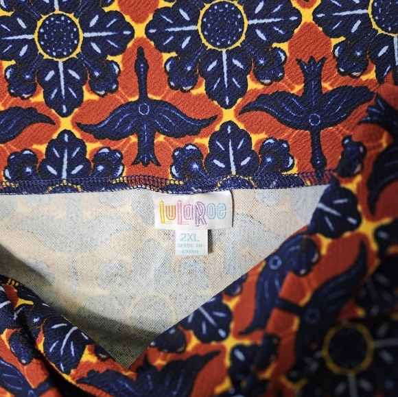 💜Lularoe Cassie Pencil Skirt 2XL Orange Blue Floral Des🌷 - Picture 3 of 5